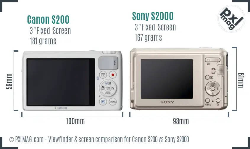 Canon S200 vs Sony S2000 Screen and Viewfinder comparison