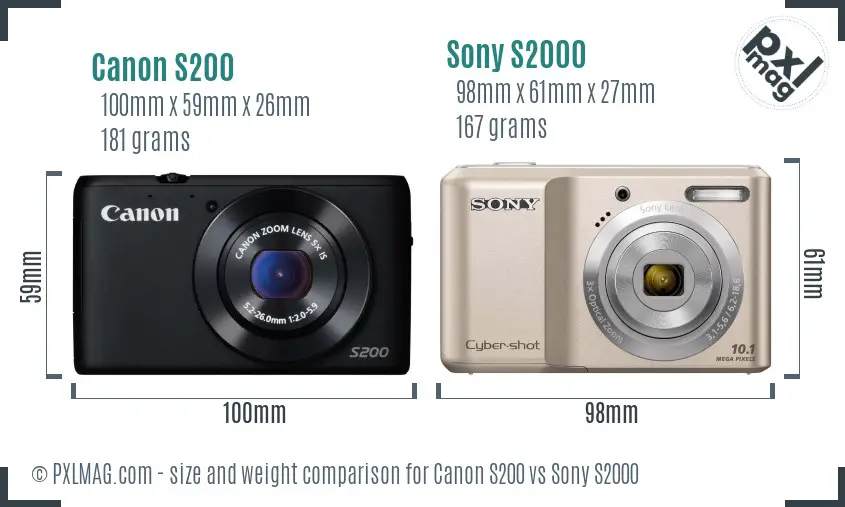 Canon S200 vs Sony S2000 size comparison
