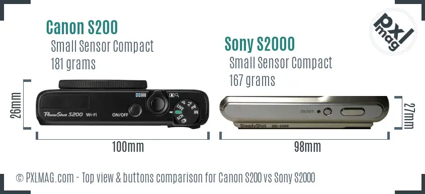 Canon S200 vs Sony S2000 top view buttons comparison