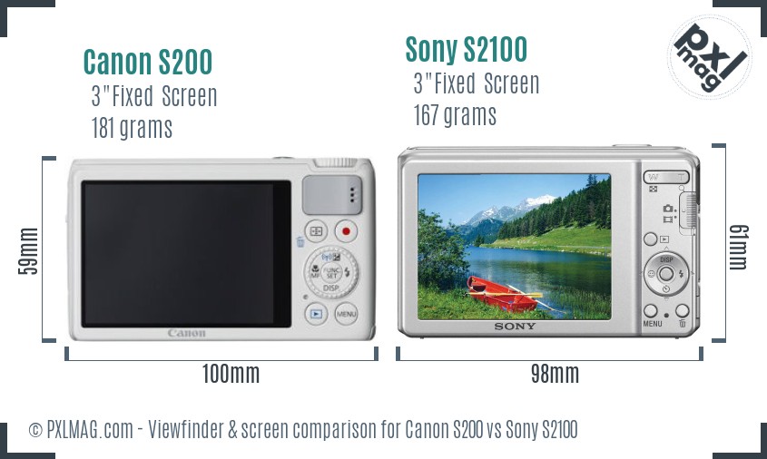 Canon S200 vs Sony S2100 Screen and Viewfinder comparison