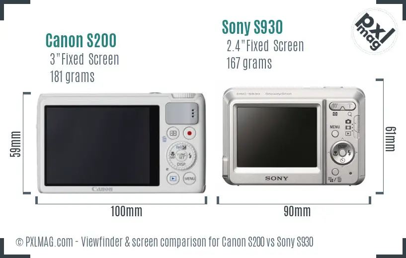 Canon S200 vs Sony S930 Screen and Viewfinder comparison