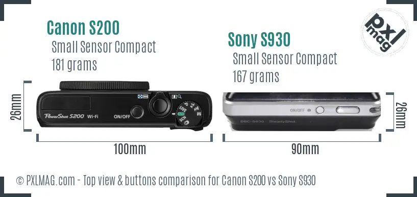 Canon S200 vs Sony S930 top view buttons comparison