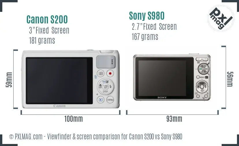 Canon S200 vs Sony S980 Screen and Viewfinder comparison Canon S200 vs Sony S980 Screen and Viewfinder comparison