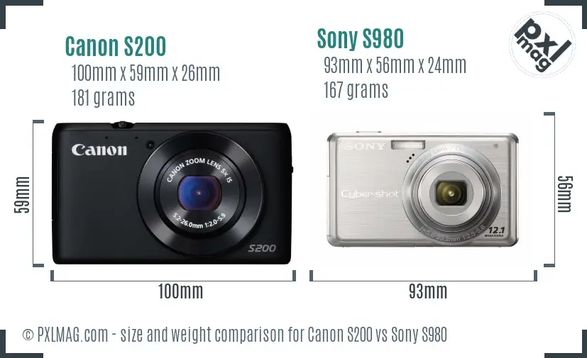 Canon S200 vs Sony S980 size comparison Canon S200 vs Sony S980 size comparison