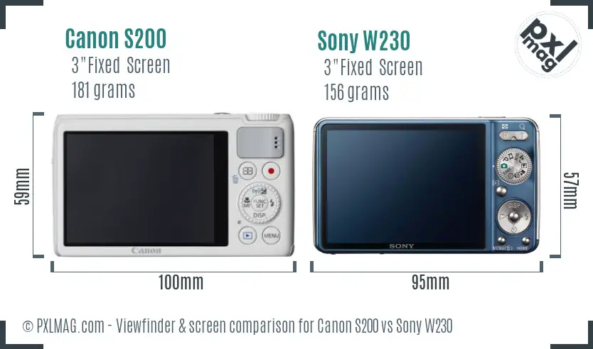 Canon S200 vs Sony W230 Screen and Viewfinder comparison Canon S200 vs Sony W230 Screen and Viewfinder comparison