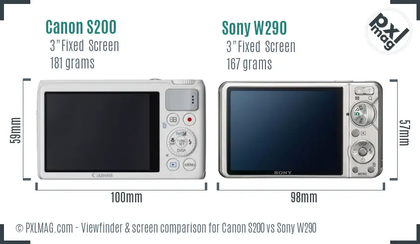 Canon S200 vs Sony W290 Screen and Viewfinder comparison