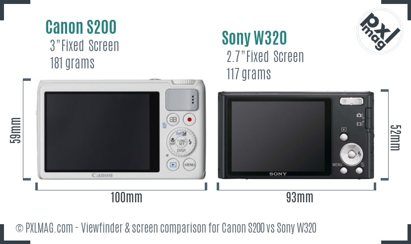 Canon S200 vs Sony W320 Screen and Viewfinder comparison