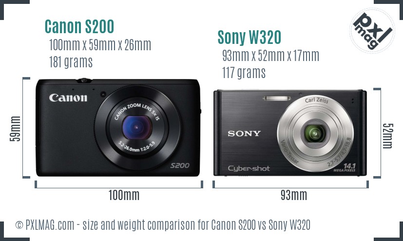 Canon S200 vs Sony W320 size comparison Canon S200 vs Sony W320 size comparison