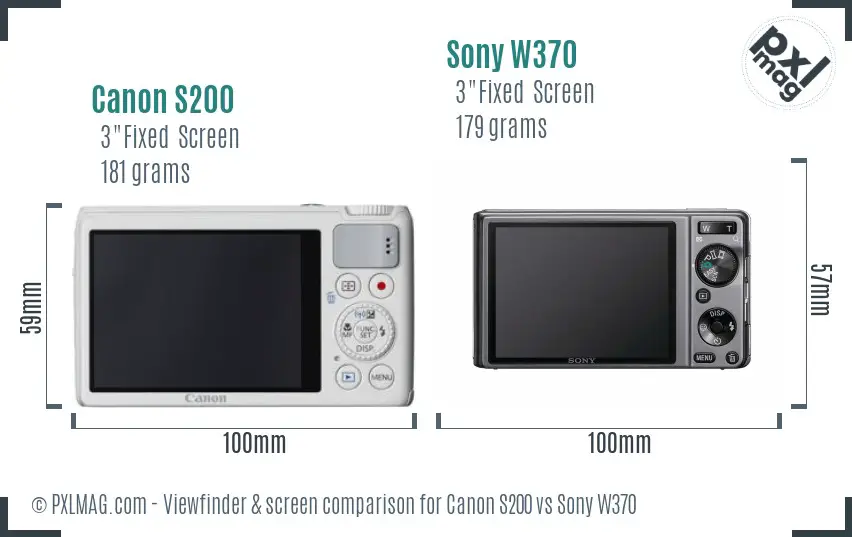 Canon S200 vs Sony W370 Screen and Viewfinder comparison