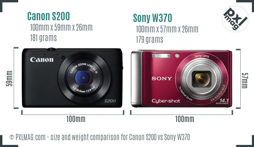 Canon S200 vs Sony W370 size comparison