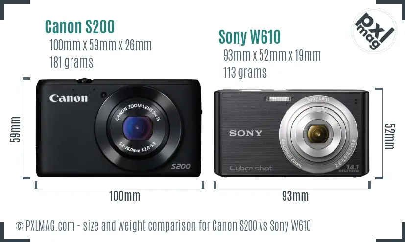 Canon S200 vs Sony W610 size comparison Canon S200 vs Sony W610 size comparison