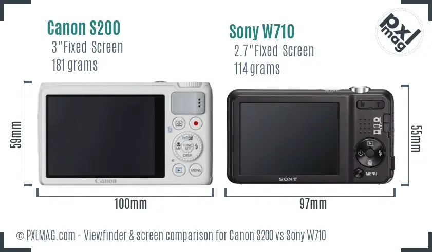 Canon S200 vs Sony W710 Screen and Viewfinder comparison Canon S200 vs Sony W710 Screen and Viewfinder comparison