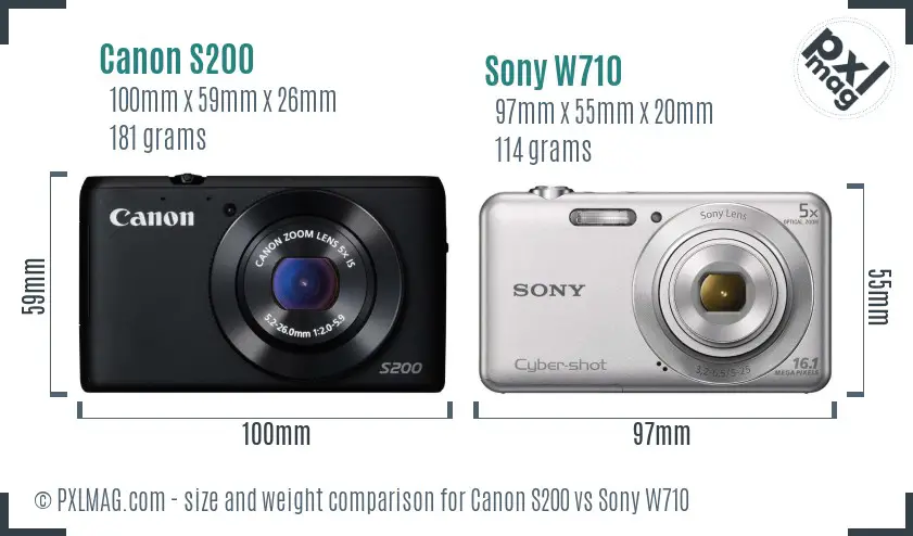 Canon S200 vs Sony W710 size comparison Canon S200 vs Sony W710 size comparison
