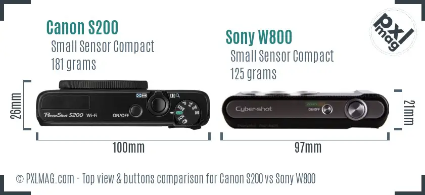 Canon S200 vs Sony W800 top view buttons comparison