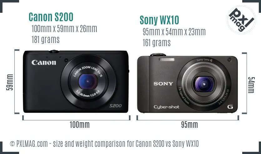 Canon S200 vs Sony WX10 size comparison