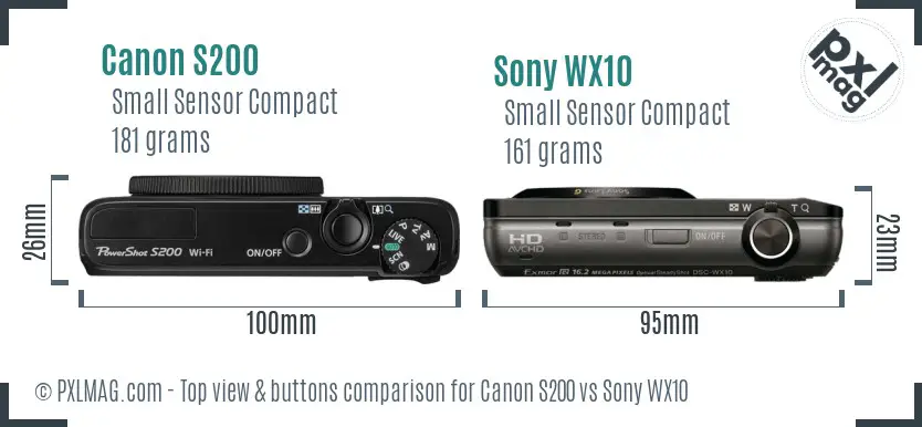 Canon S200 vs Sony WX10 top view buttons comparison