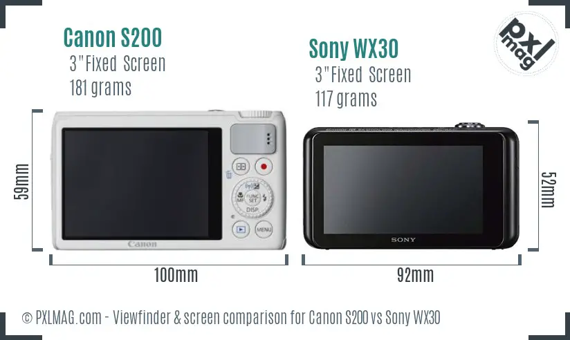 Canon S200 vs Sony WX30 Screen and Viewfinder comparison