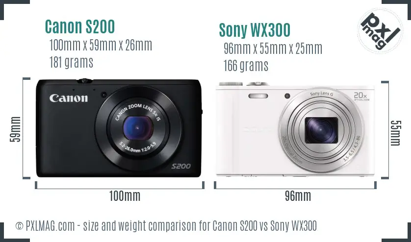 Canon S200 vs Sony WX300 size comparison
