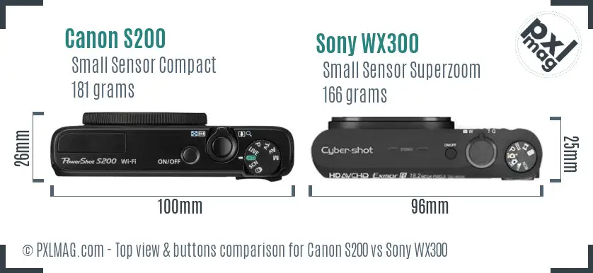 Canon S200 vs Sony WX300 top view buttons comparison