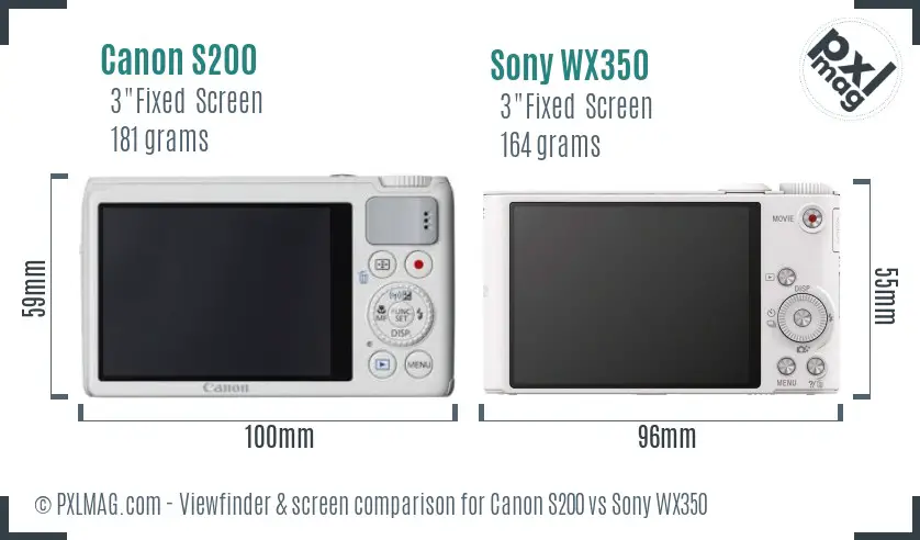 Canon S200 vs Sony WX350 Screen and Viewfinder comparison