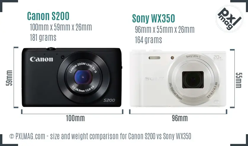 Canon S200 vs Sony WX350 size comparison