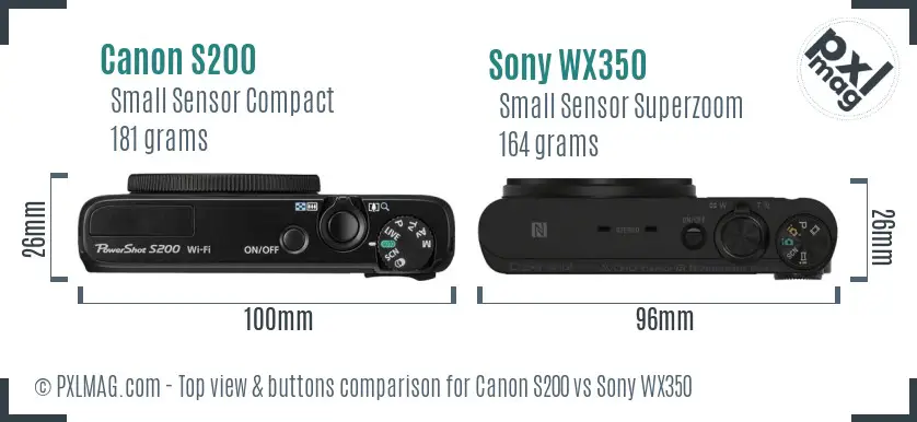 Canon S200 vs Sony WX350 top view buttons comparison