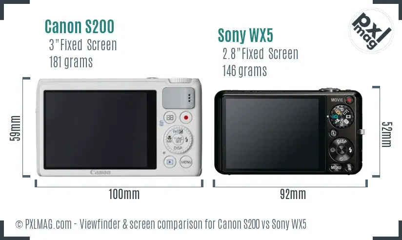 Canon S200 vs Sony WX5 Screen and Viewfinder comparison