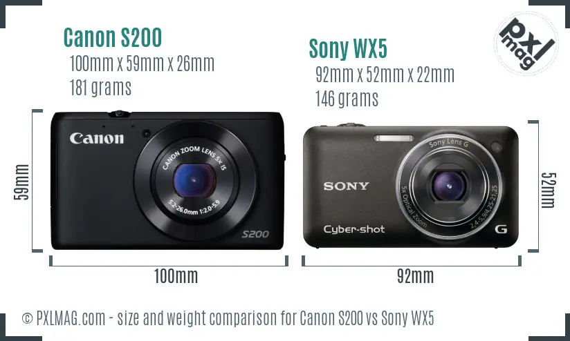 Canon S200 vs Sony WX5 size comparison