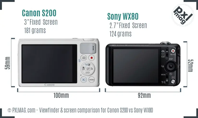 Canon S200 vs Sony WX80 Screen and Viewfinder comparison