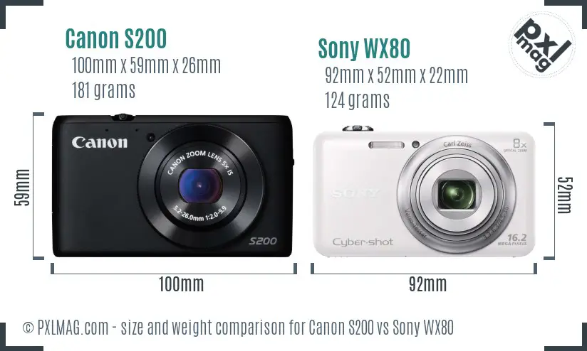 Canon S200 vs Sony WX80 size comparison