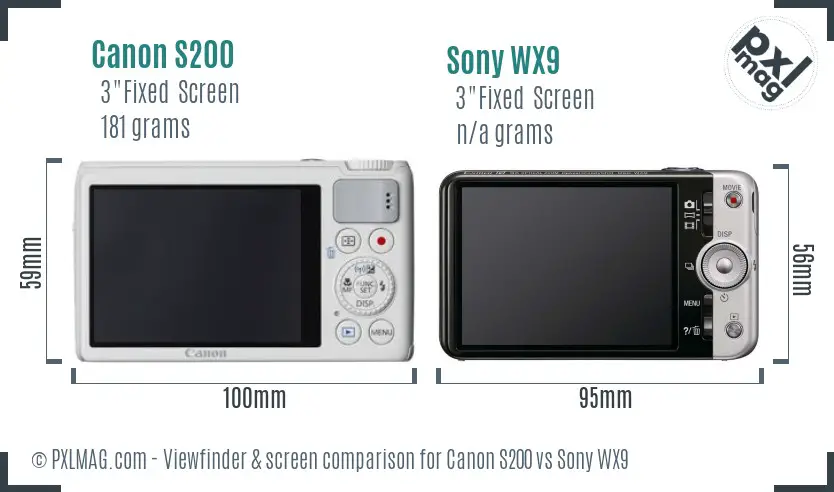 Canon S200 vs Sony WX9 Screen and Viewfinder comparison