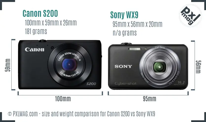 Canon S200 vs Sony WX9 size comparison