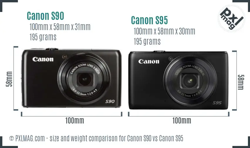 Canon S90 vs Canon S95 size comparison