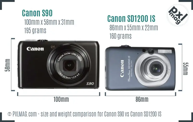 Canon S90 vs Canon SD1200 IS size comparison Canon S90 vs Canon SD1200 IS size comparison