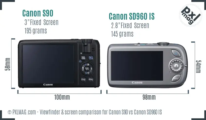 Canon S90 vs Canon SD960 IS Screen and Viewfinder comparison