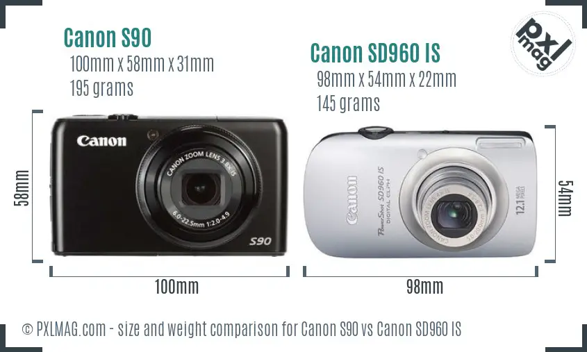 Canon S90 vs Canon SD960 IS size comparison