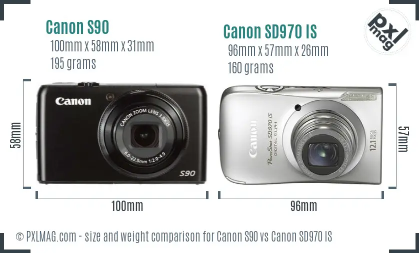 Canon S90 vs Canon SD970 IS size comparison Canon S90 vs Canon SD970 IS size comparison