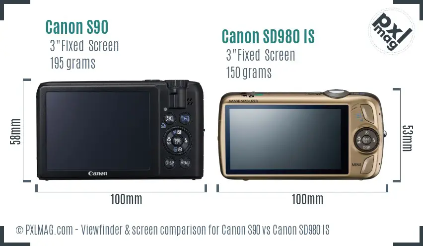 Canon S90 vs Canon SD980 IS Screen and Viewfinder comparison