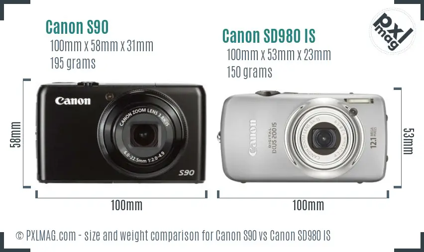 Canon S90 vs Canon SD980 IS size comparison