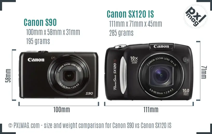Canon S90 vs Canon SX120 IS size comparison Canon S90 vs Canon SX120 IS size comparison