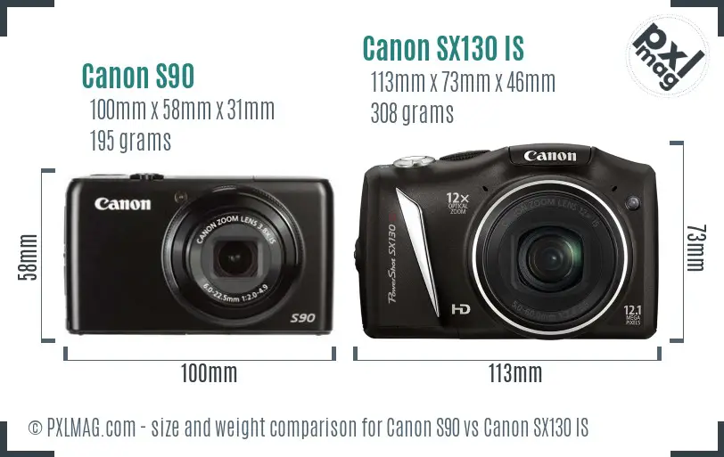 Canon S90 vs Canon SX130 IS size comparison