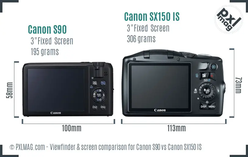 Canon S90 vs Canon SX150 IS Screen and Viewfinder comparison