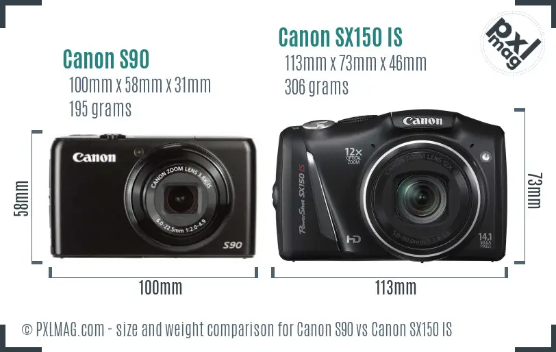Canon S90 vs Canon SX150 IS size comparison