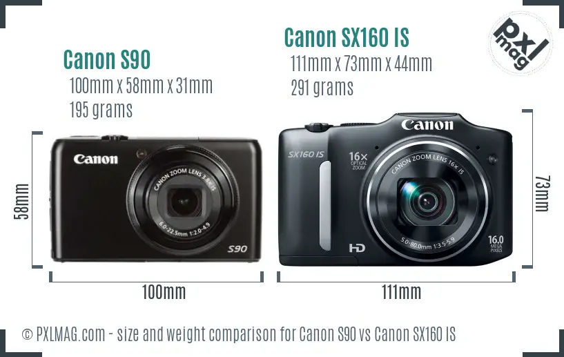 Canon S90 vs Canon SX160 IS size comparison