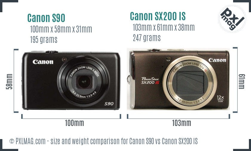 Canon S90 vs Canon SX200 IS size comparison