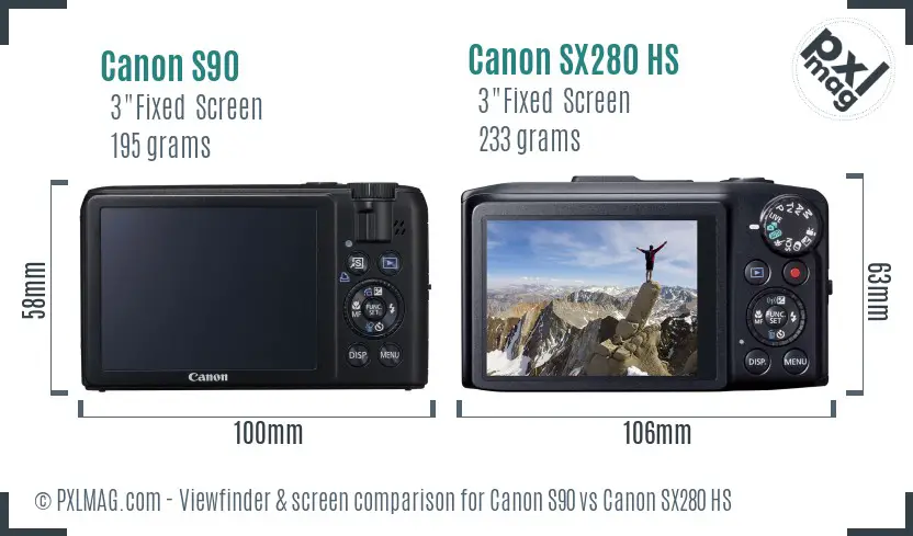 Canon S90 vs Canon SX280 HS Screen and Viewfinder comparison