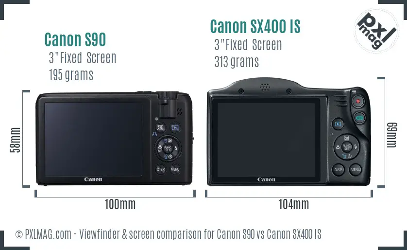 Canon S90 vs Canon SX400 IS Screen and Viewfinder comparison