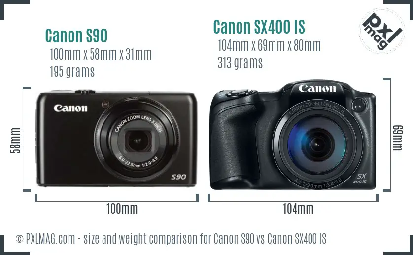 Canon S90 vs Canon SX400 IS size comparison