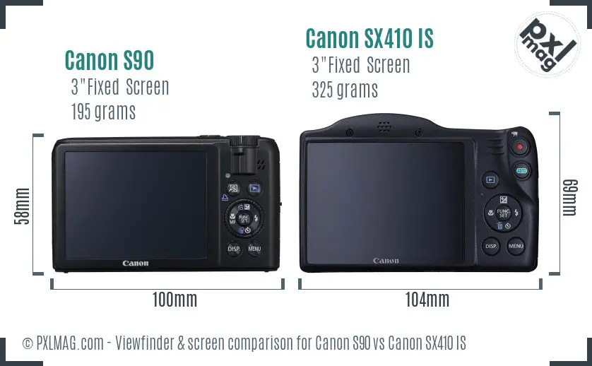 Canon S90 vs Canon SX410 IS Screen and Viewfinder comparison