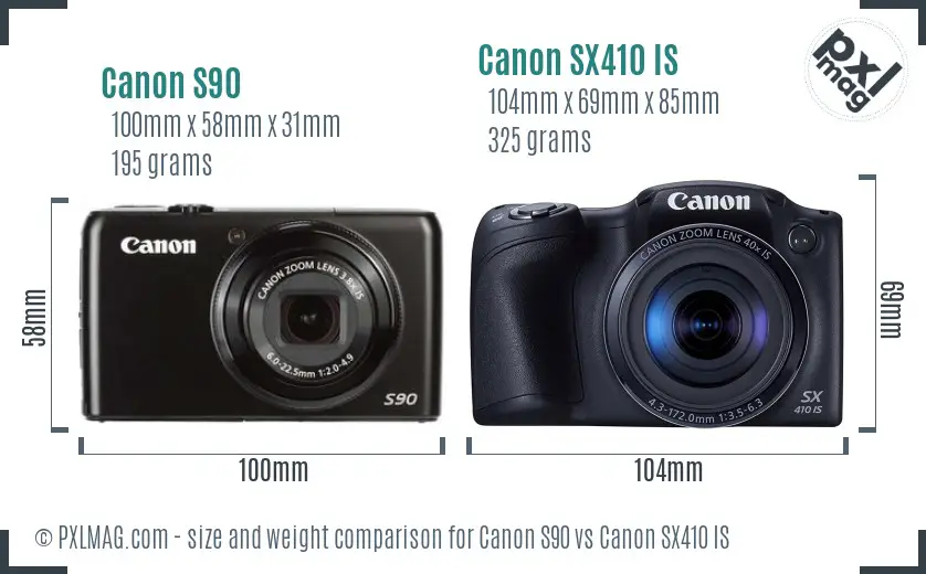 Canon S90 vs Canon SX410 IS size comparison